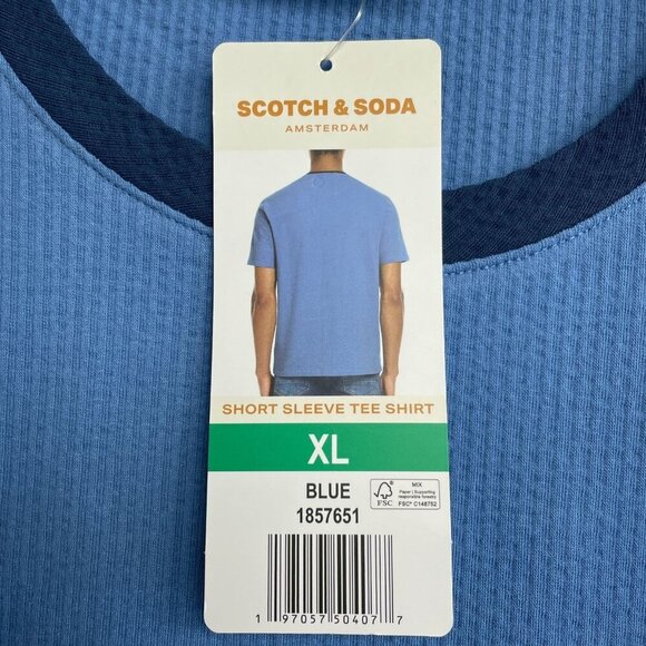 NEW Scotch & Soda Men's XL Blue Textured Cotton T-Shirt - Picture 10 of 11